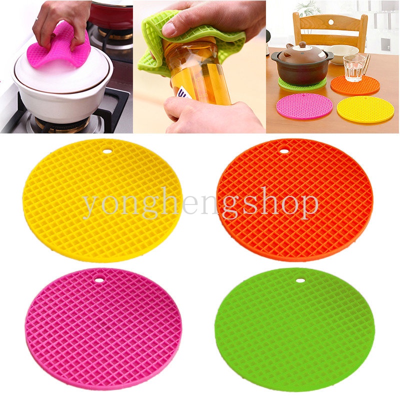 Silicone Honeycomb Design Pot Pan Pad Tahan Panas Non-Slip Dudukan Panci Insulasi Tikar Bulat Meja Tatakan Gelas Cangkir Aksesoris Dapur