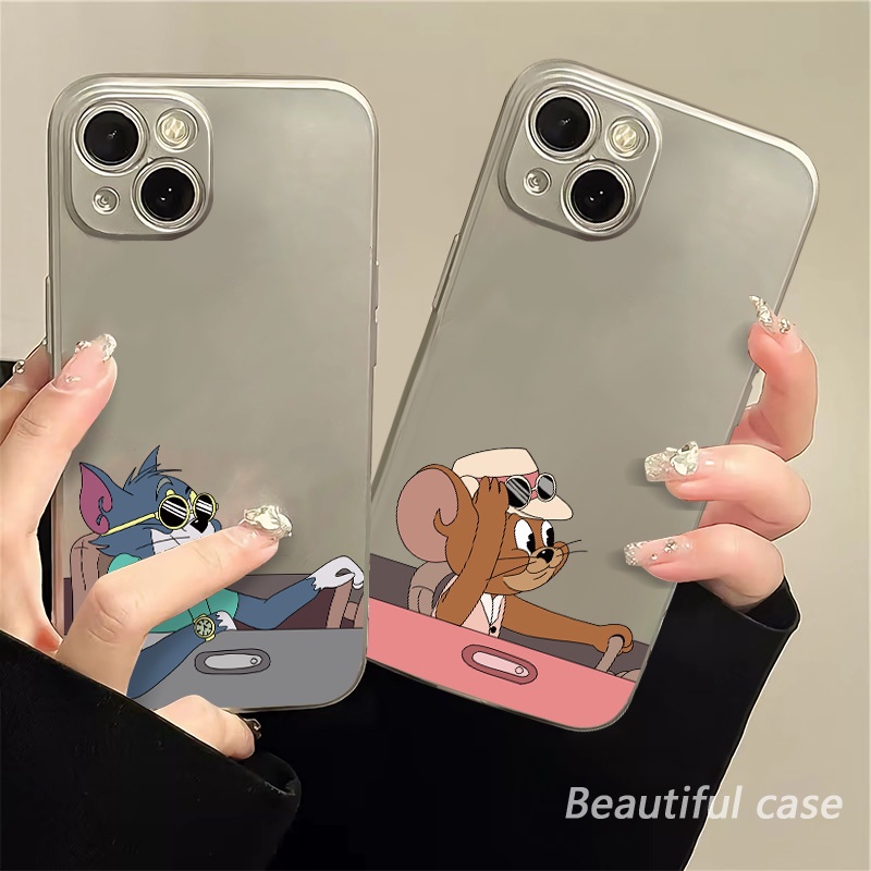 IPHONE Casing Ponsel Electroplate Pasangan Kucing Lucu Kompatibel Untuk Iphone11 14 13 12 Pro XS Max XR X8 +7 6S Plus Casing Mini TPU Silikon Shockproof Cover