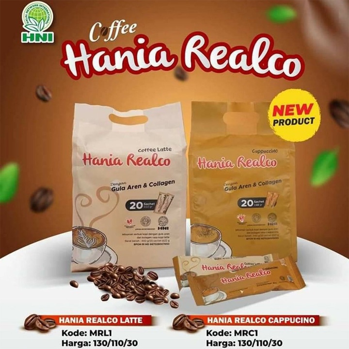 

COFFEE HANIA REALCO HNI Minuman Kopi Kesehatan Gula Aren dan Kolagen Kopi capucino Dan latte