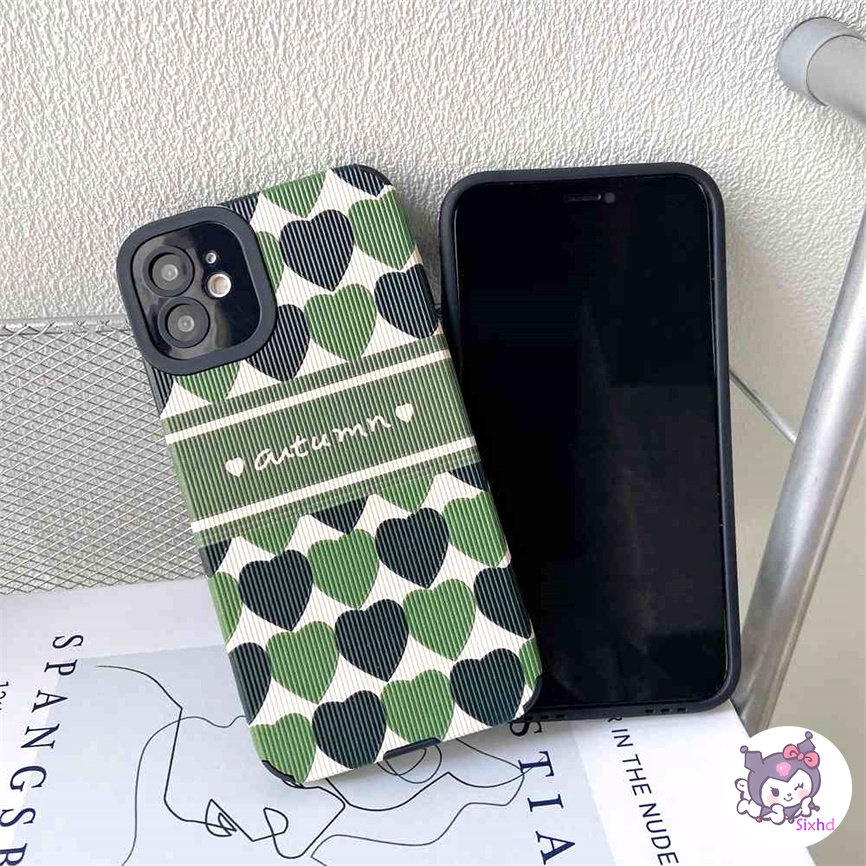 IPHONE Kompatibel Untuk Iphone14 13 12 11 Pro Max SE 2020 X Xr Xs Max8 7 Plus Kreatif Fashion Hijau Cinta Garis Perlindungan Shockproof Casing Ponsel Lembut Silicon Cover XJJJJ