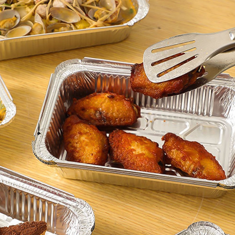 10pcs Persegi Panjang Timah Foil Tray Airfryer Wadah Makanan Sekali Pakai Mangkuk BBQ Kotak Kue Aluminium Foil Packaging Box Alat Dapur