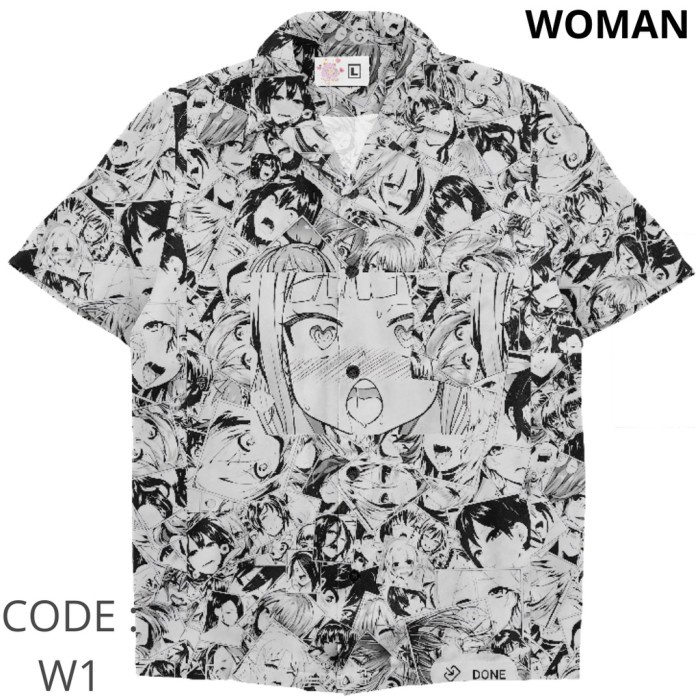 KEMEJA ANIME AHEGAO FACE TERSEDIA MODEL PRIA WANITA Ukuran S - 5XL - W1-Woman, 5XL