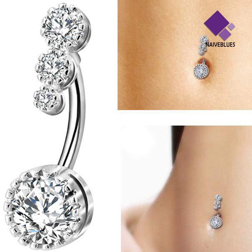 &lt; Naiveblues &gt; 1Pc Wanita Berlian Imitasi Bulat Menjuntai Cincin Pusar Perut Tindik Tubuh