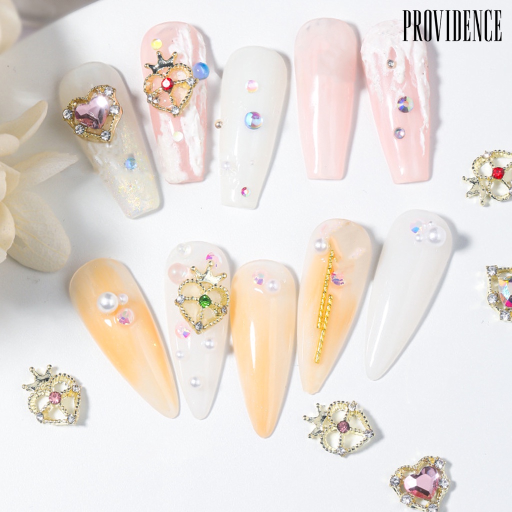 Providence 10 Pcs Nail Art Berlian Imitasi Bersinar Manicure Dekorasi DIY Beragam Gaya 3D Mahkota Jantung Kuku Pesona Aksesoris Salon Kuku