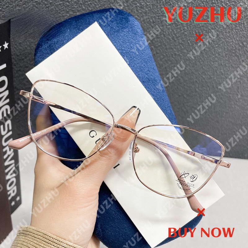 (YUZHU) Vintage Fashion Metal Cat Eye Eyeglasses Lensa Yang Dapat Diganti Kacamata Bingkai Kecil Untuk Wanita