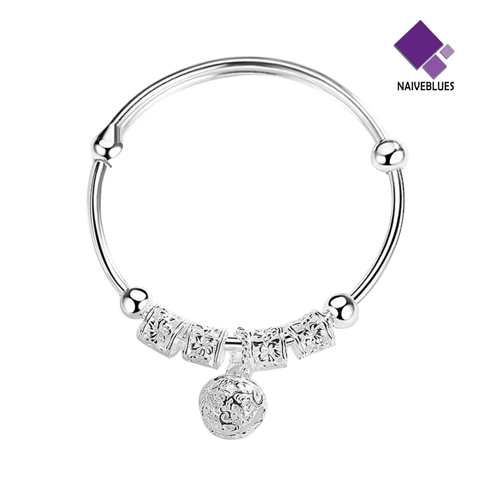 &lt; Naiveblues &gt; Fashion Wanita Perak Berlapis Bola Berongga Pesona Bangle Gelang Hadiah