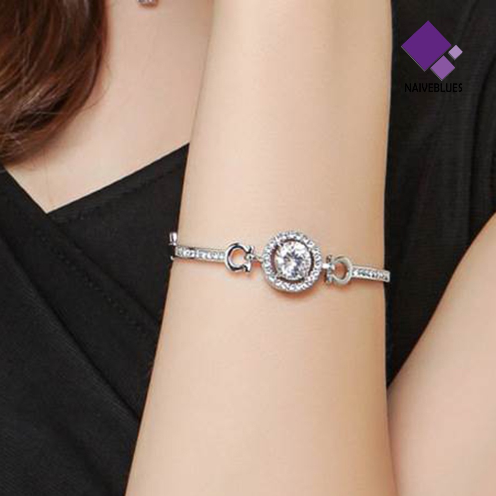 &lt; Naiveblues &gt; Mewah Cubic Zirconia Hias Adjustable Rantai Gelang Bangle Wanita Hadiah