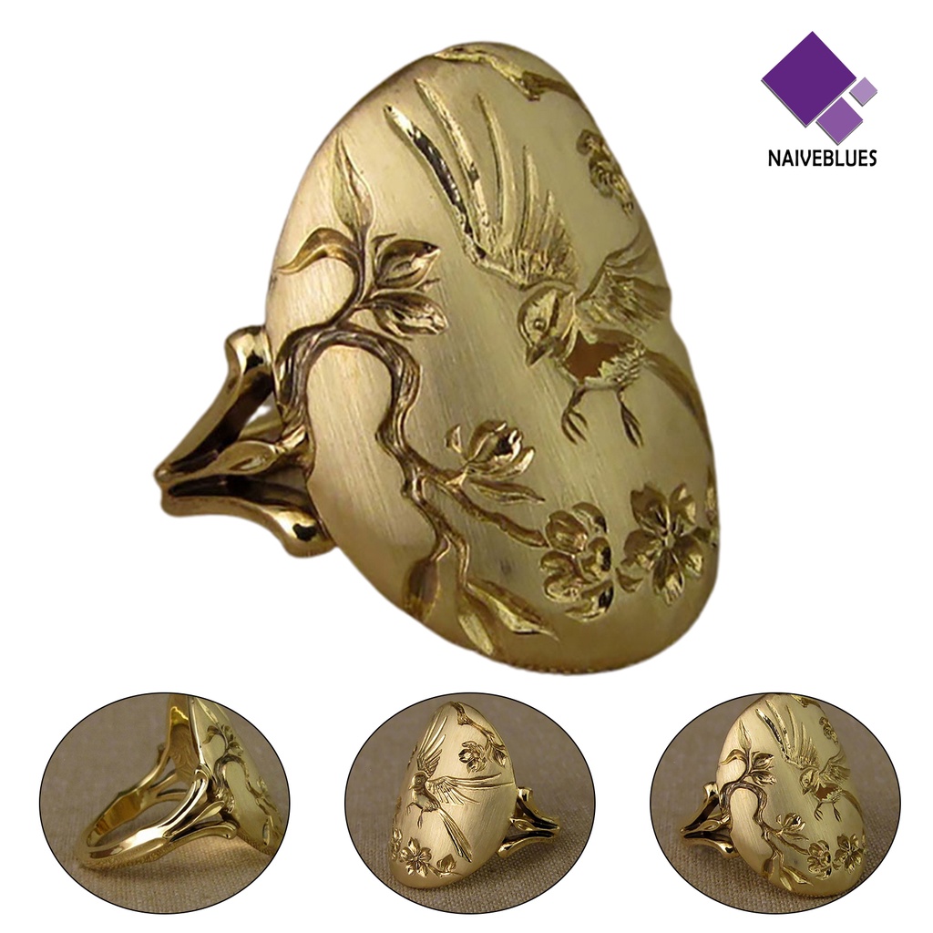 &lt; Naiveblues &gt; Cincin Wanita Vintage Indah Elegan Pertunangan Burung Dan Bunga Untuk Valentine