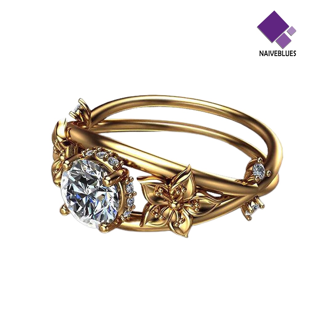 &lt; Naiveblues &gt; Cincin Wanita Bunga Perhiasan Lapisan Ganda Berkilau Fashion Penampilan Cincin Untuk