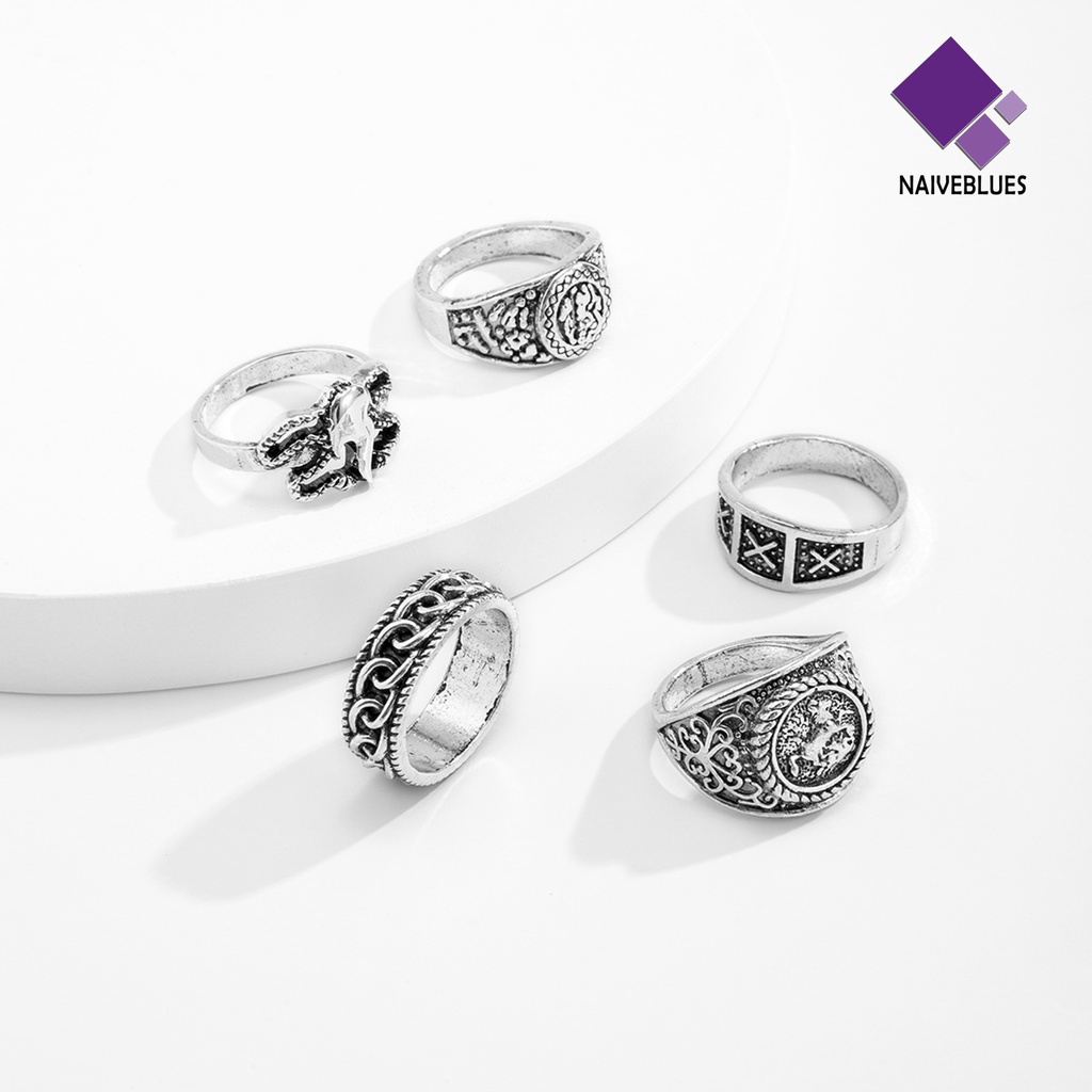 &lt; Naiveblues &gt; 5Pcs/Set Cincin Buku Jari Pola Halus Geometris Mewah Retro Dekorasi Perhiasan Vintage Gothic Joint