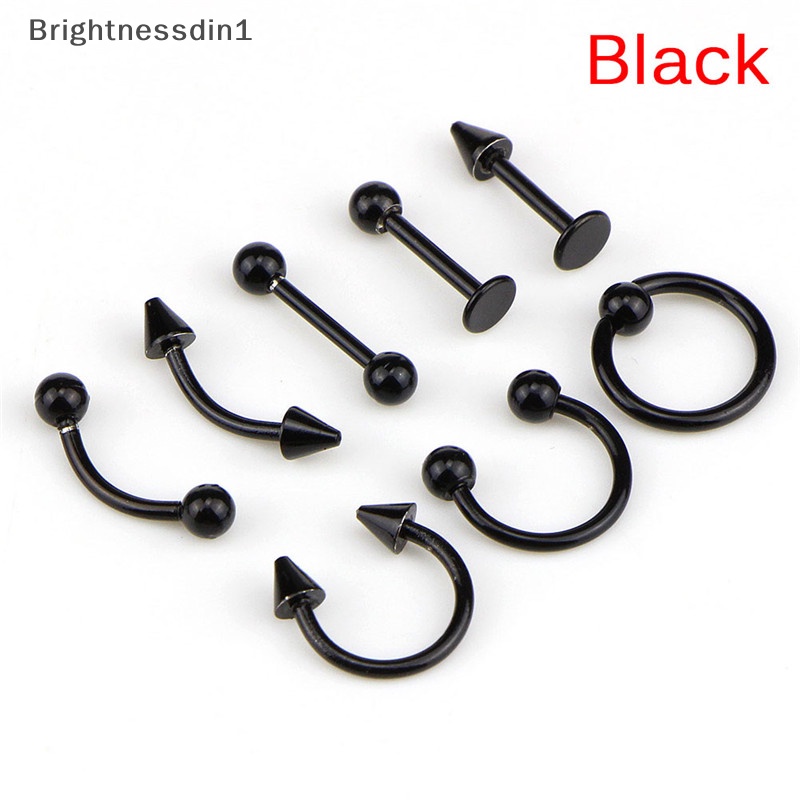 [Brightnessdin1] Campur 8PCS 16G Stainless Steel Helix Perhiasan Telinga Alis Hidung Bibir Rings Butik