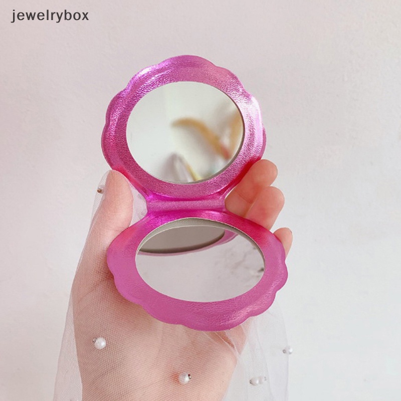 [jewelrybox] Cermin Kosmetik Ringkas Bentuk Kerang Laut Kulit PU Dua Sisi Makeup Magnifier Butik