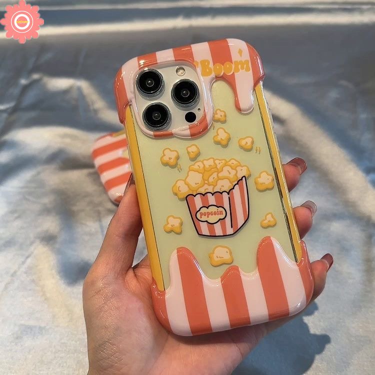 IPHONE Case Es Krim 3D Kompatibel Untuk Iphone11 7 8 Plus XR 14 12 13 Pro Max 7Plus 8Plus X XS Max SE 2020 INS Korea Aesthetic Kartun Lucu Popcorn Lembut Silicon Penutup Belakang