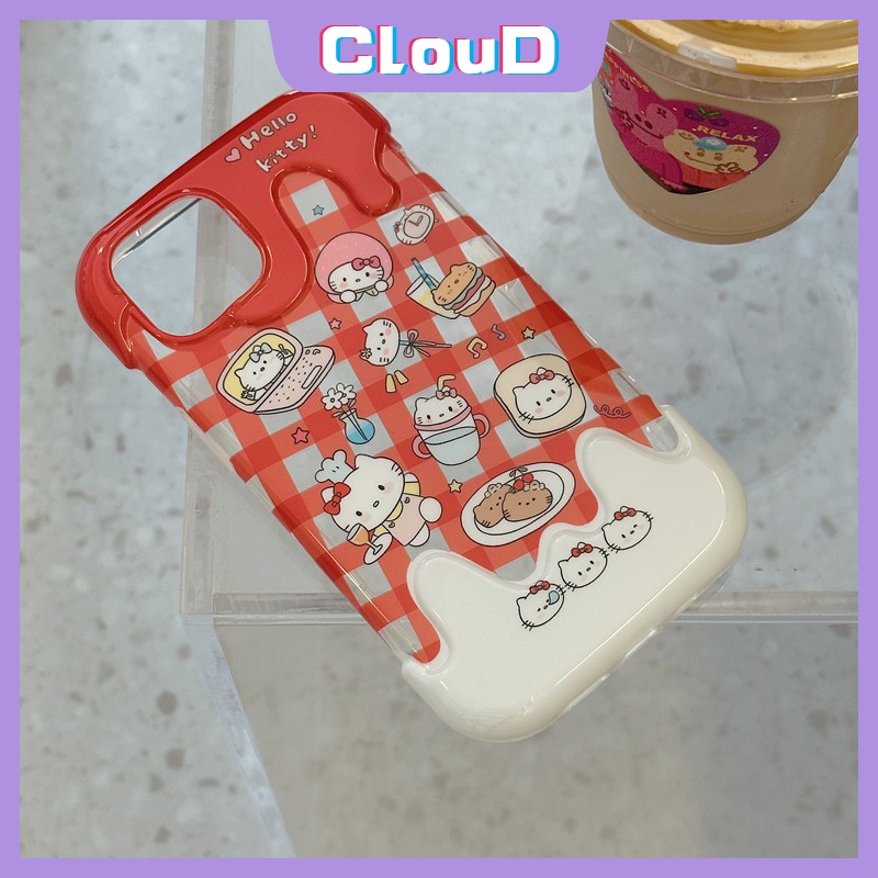 Casing Kompatibel Untuk IPhone 7Plus XR 11 14 12 13 Pro Max X7 8 Plus XS Max SE 2020 8Plus INS Korea Aesthetic Kartun 3D Ice Cream Lucu Hello Kitty Kucing Lembut Silicon Back Cover