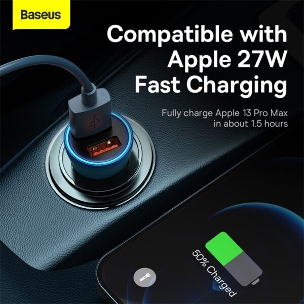 Baseus Car Charger Golden Contactor Max Dual Fast U+U 60W - CGJM - U+U 60W Blue