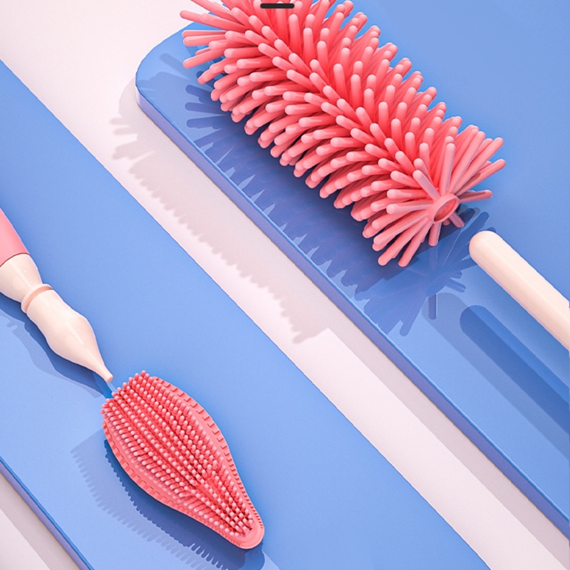 3pcs/set Gagang Panjang Nipple Cup Cleaning Set Food Grade Nipple Dropper Brushes Sikat Pembersih Rotasi 360derajat Sikat Botol Bayi Baru Lahir Silikon Dot Cup Brush