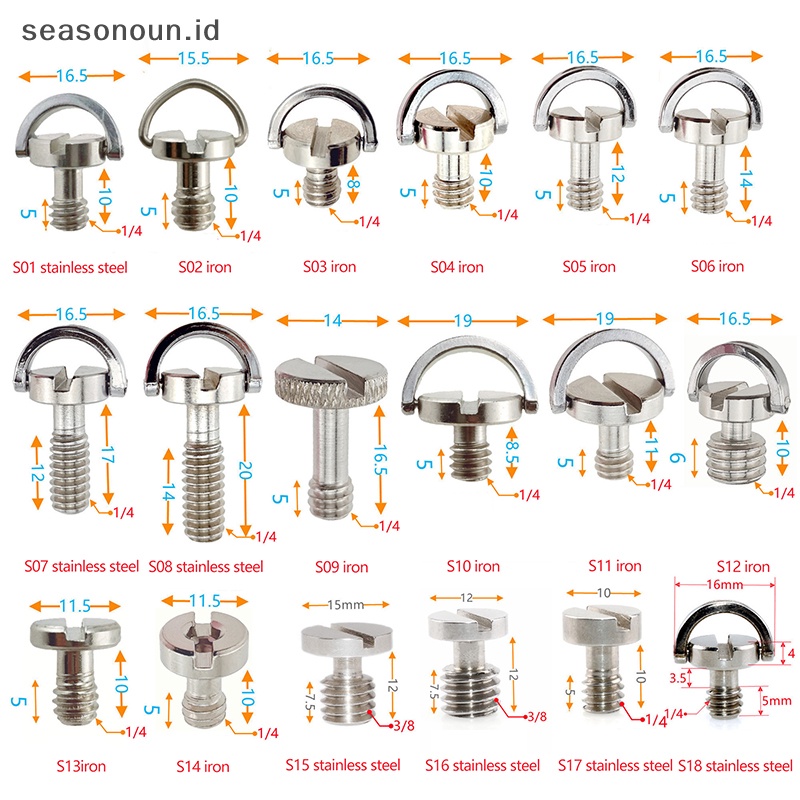 Seasonoun Quick Release Plate Adapter Screw1Per4Inch D-Ring Tripod Screw Moung Screw Adapter Untuk Kamera Camcorder Tripod Monopod QR Quick Release Plate.