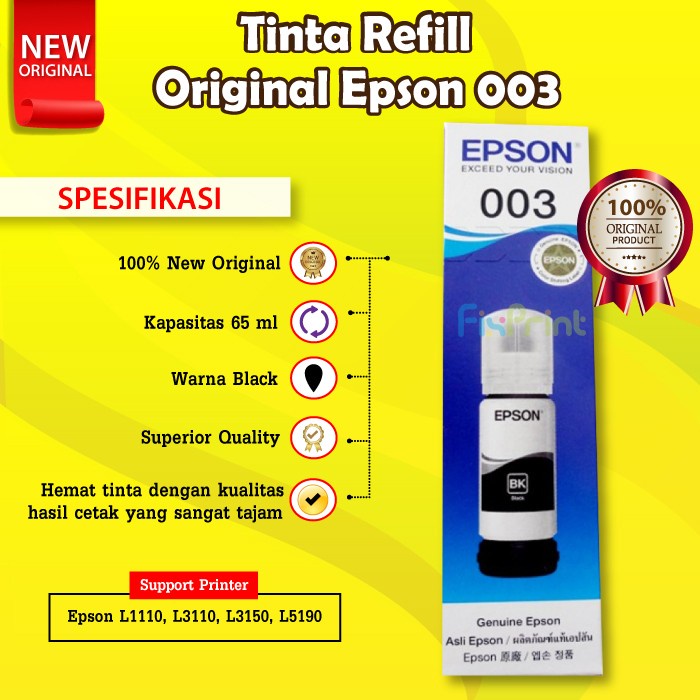 Tinta Epson 003 Original Printer L1110 L3110 L3116 L3150 L3156 L5190