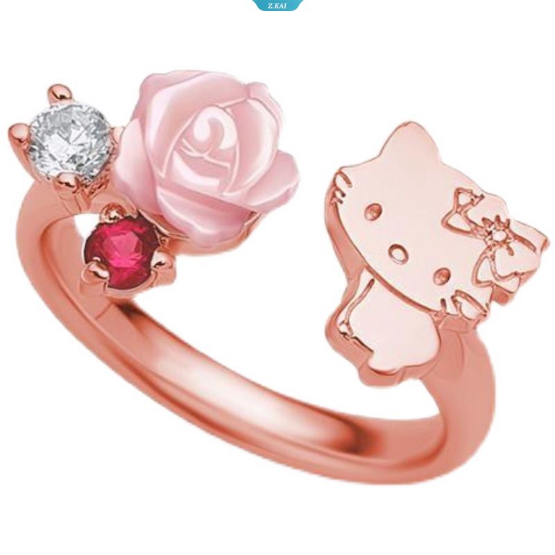 Sanrio Kawaii Anime Cartoon Series HelloKitty CharmmyKitty Cute Rose Gold Cincin Manis Rose Gold Open Ring Hadiah Ulang Tahun [ZK]