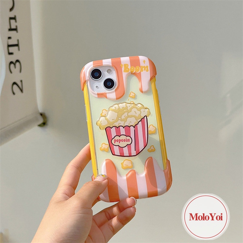 IPHONE Ins Korea Aesthetic Kartun Lucu Popcorn Kompatibel Untuk Iphone11 13 12 14 Pro Max 8Plus XR XS X Max 7Plus 8 7 Plus SE 2020 3D Ice Cream Case Silikon Lembut Penutup Belakang