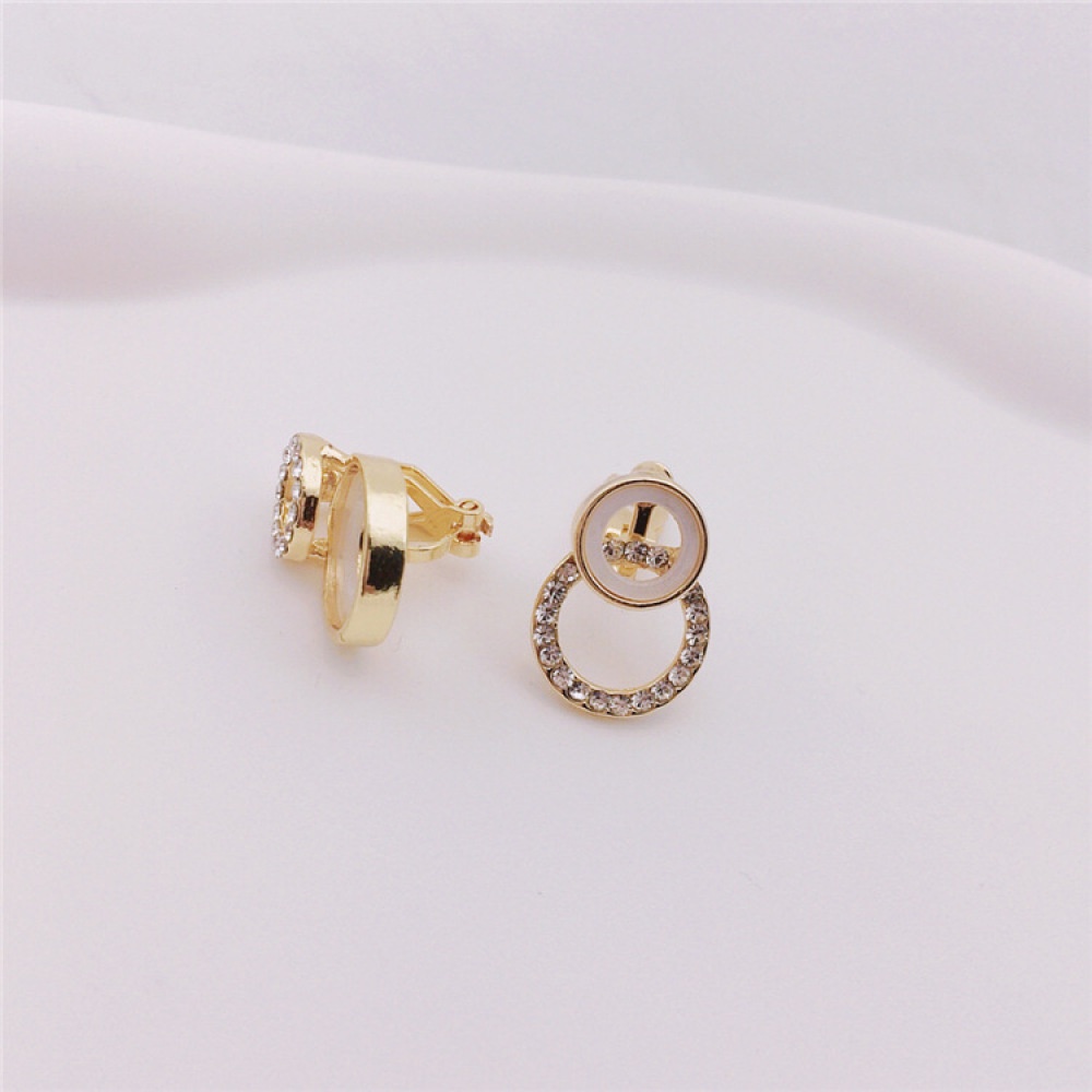 Anting Klip On Berlian Imitasi Bulat Ganda Tanpa Tindik Perhiasan Geometris Untuk Wanita Earcuffs