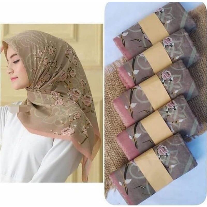 Karimake Hijab / Kerudung Segi Empat Voal Premium Printing Motif Polka Dot Delight Laser Cut 110 x 110