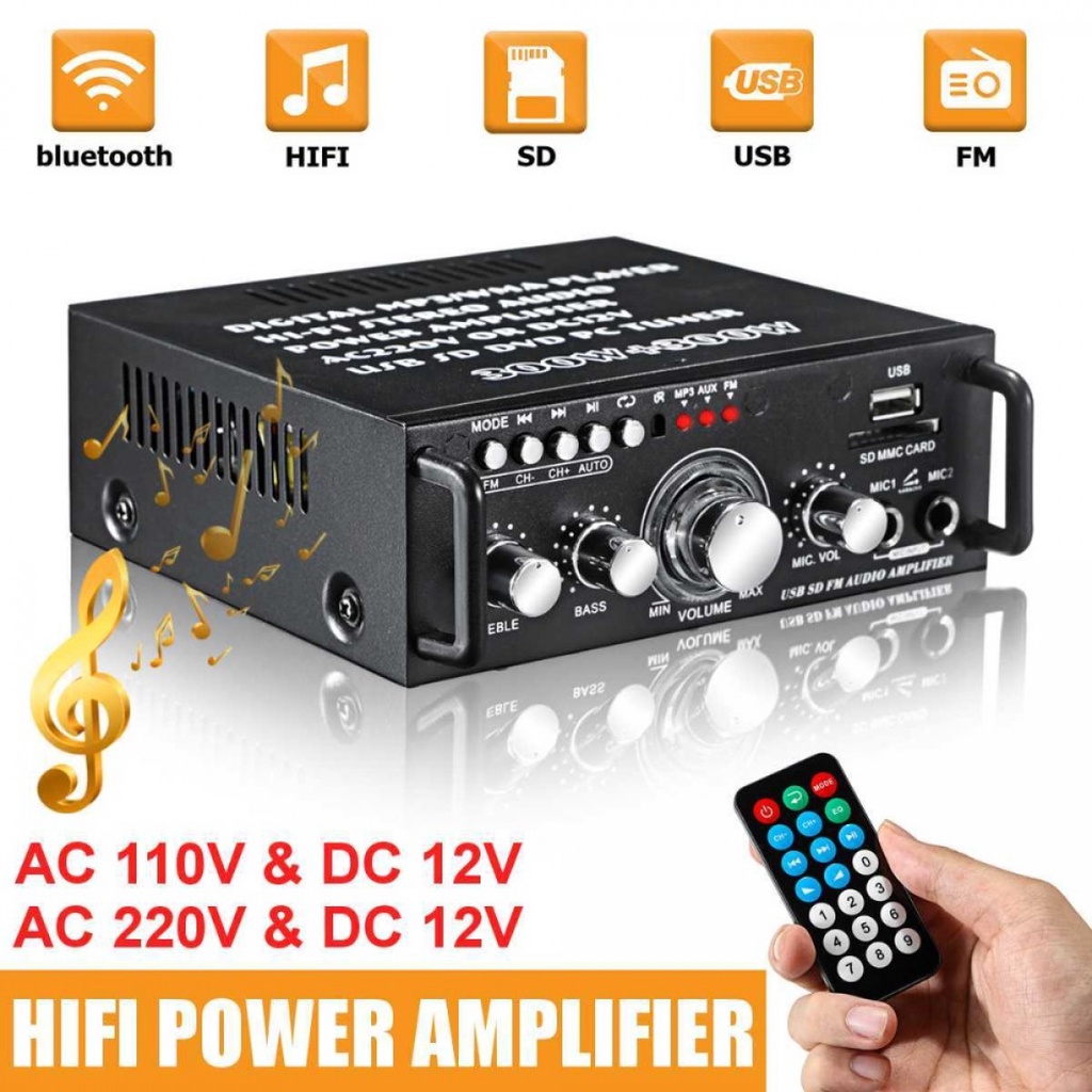 Audio Amplifier Stereo Hi-Fi Bluetooth EQ Karaoke FM Radio 600W Remot
