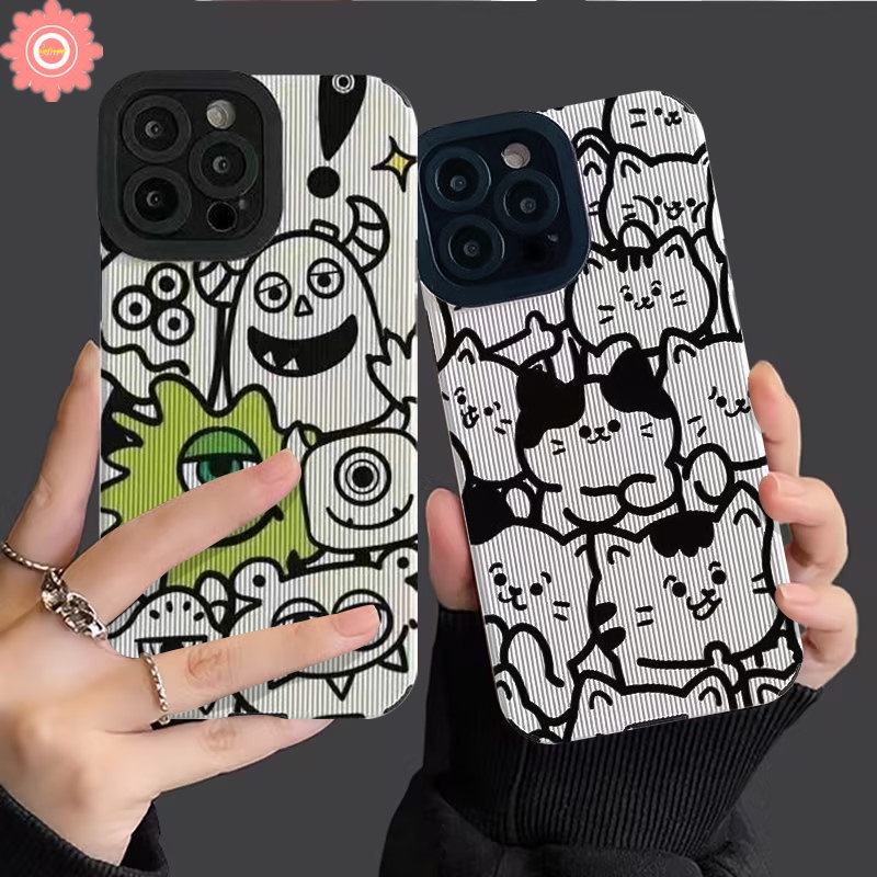 IPHONE Case Kartun Line Kitty Kucing Lucu Kompatibel Untuk Iphone11 14 12 13 Pro Max7 8 Plus X XR XS Max Lovely Monster University Shockproof Gaya Korea Case Penutup Belakang