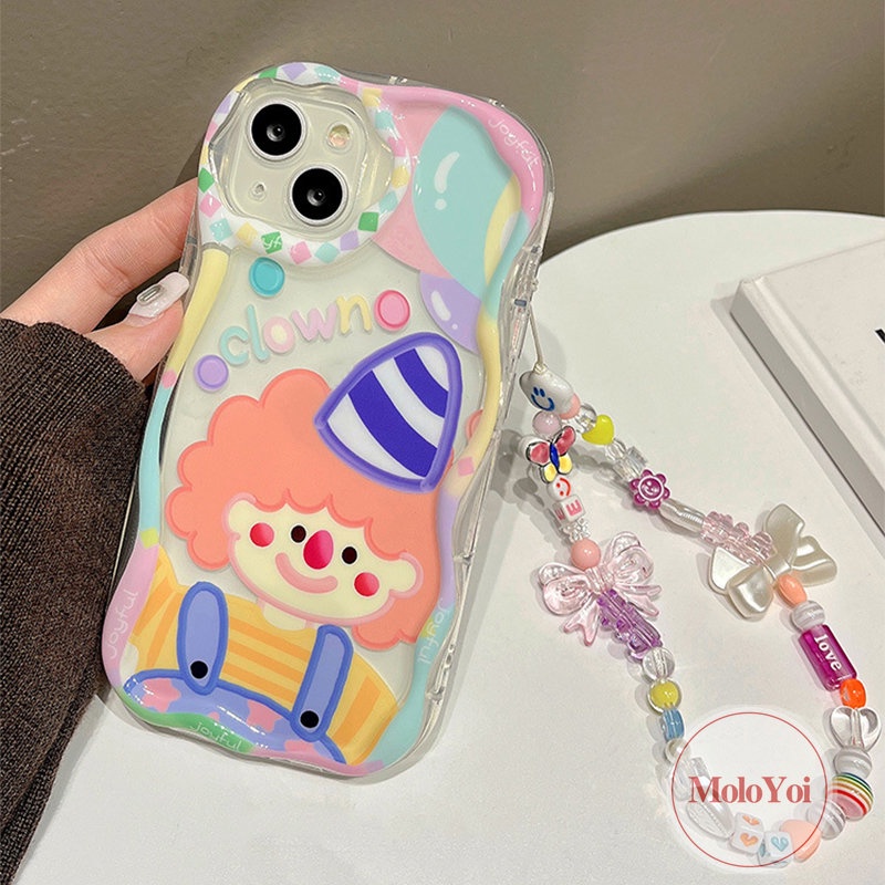 IPHONE Casing Tahan Guncangan Tepi Melengkung Bergelombang 3D Kompatibel Untuk Iphone11 13 12 14 Pro Max 6s 7 6 8 Plus XR XS X Max 7Plus SE 2020 Ins Kartun Lucu Badut Warna-Warni Lembut Mengkilap Penutup Belakang