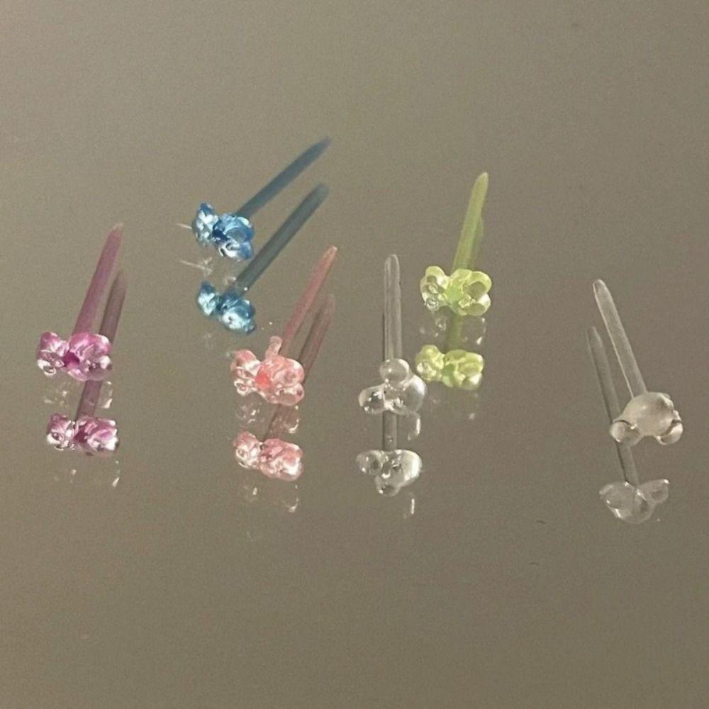 Mxbeauty Anting Plastik Kepribadian Pesta Pelangi Beruang Mini Anting Halus Transparan Temperamen Wanita Perhiasan Accessroies