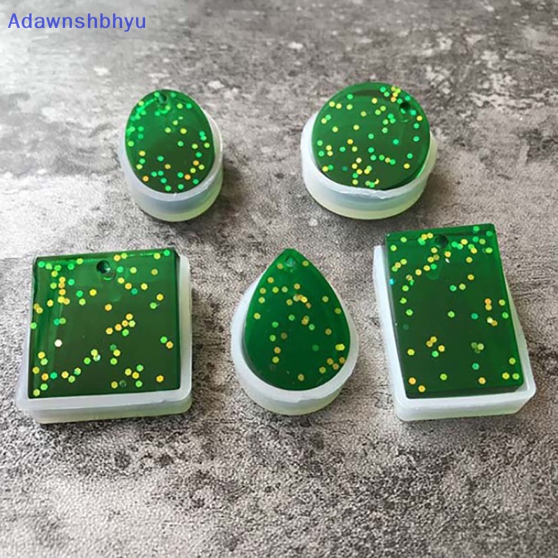 Adhyu 5Pcs/Set Gantungan Kunci Cetakan Silikon Set Bulat Persegi Panjang Liontin Membuat Perhiasan Mold ID