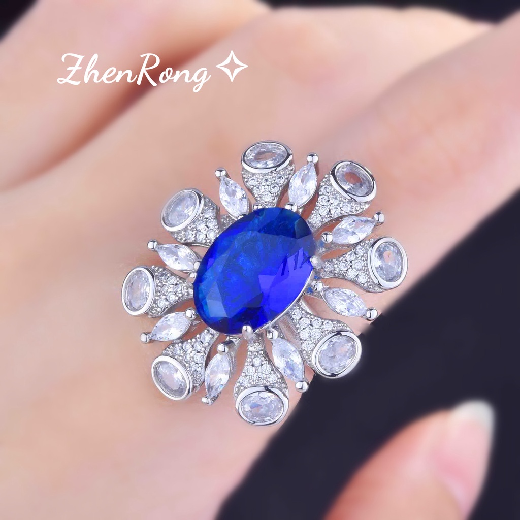 Goldkingdom Aksesoris Perhiasan Fashion Ready Stock 15karat Berlian Biru Royal Set Mewah Liontin Cincin Warna-Warni Anting Harta Karun