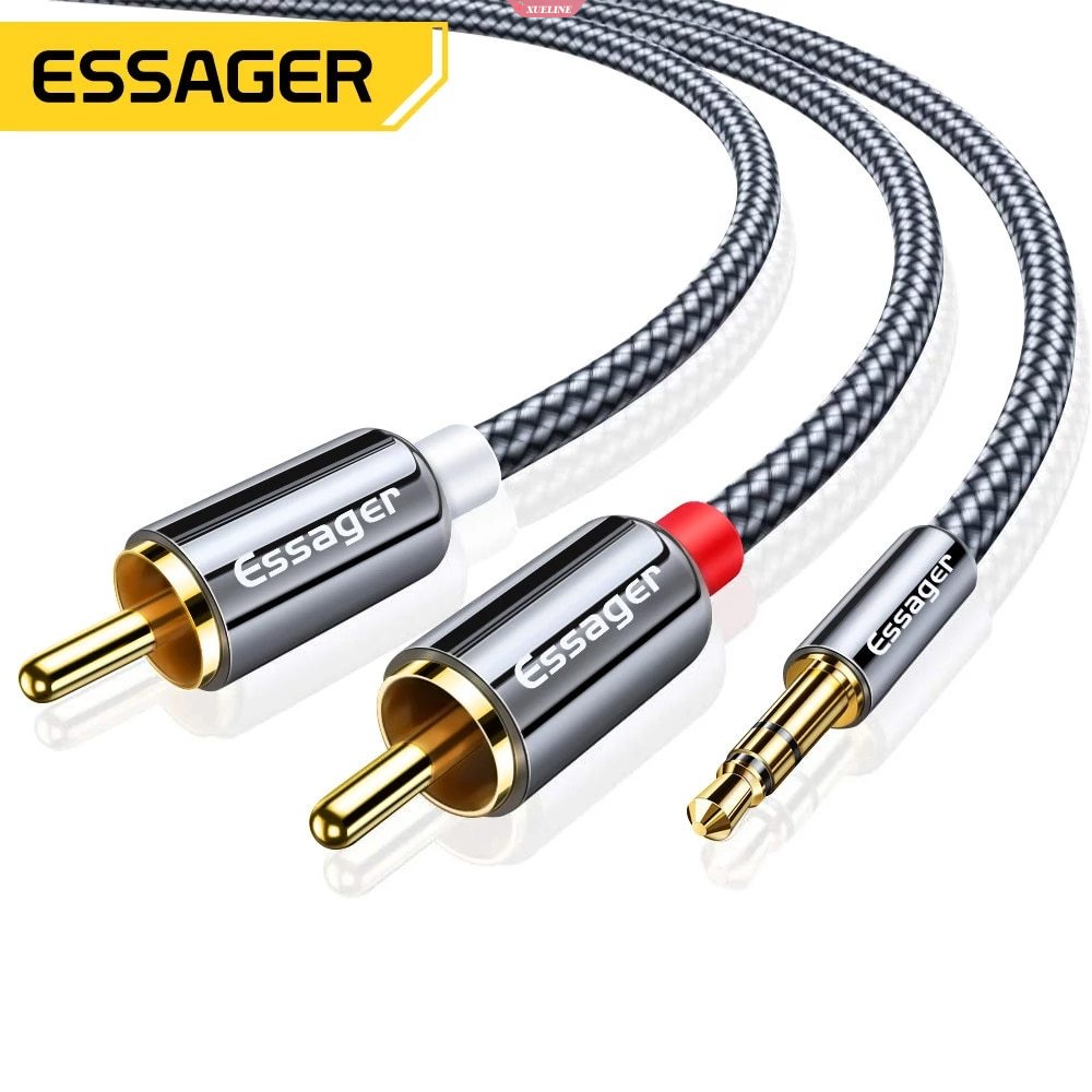 Essager RCA Kabel Audio Jack 3.5 to 2kabel RCA Jack 3.5mm to 2RCA Male Splitter Aux Cable Untuk TV PC Amplifier DVD Speaker Kawat [ZXL]