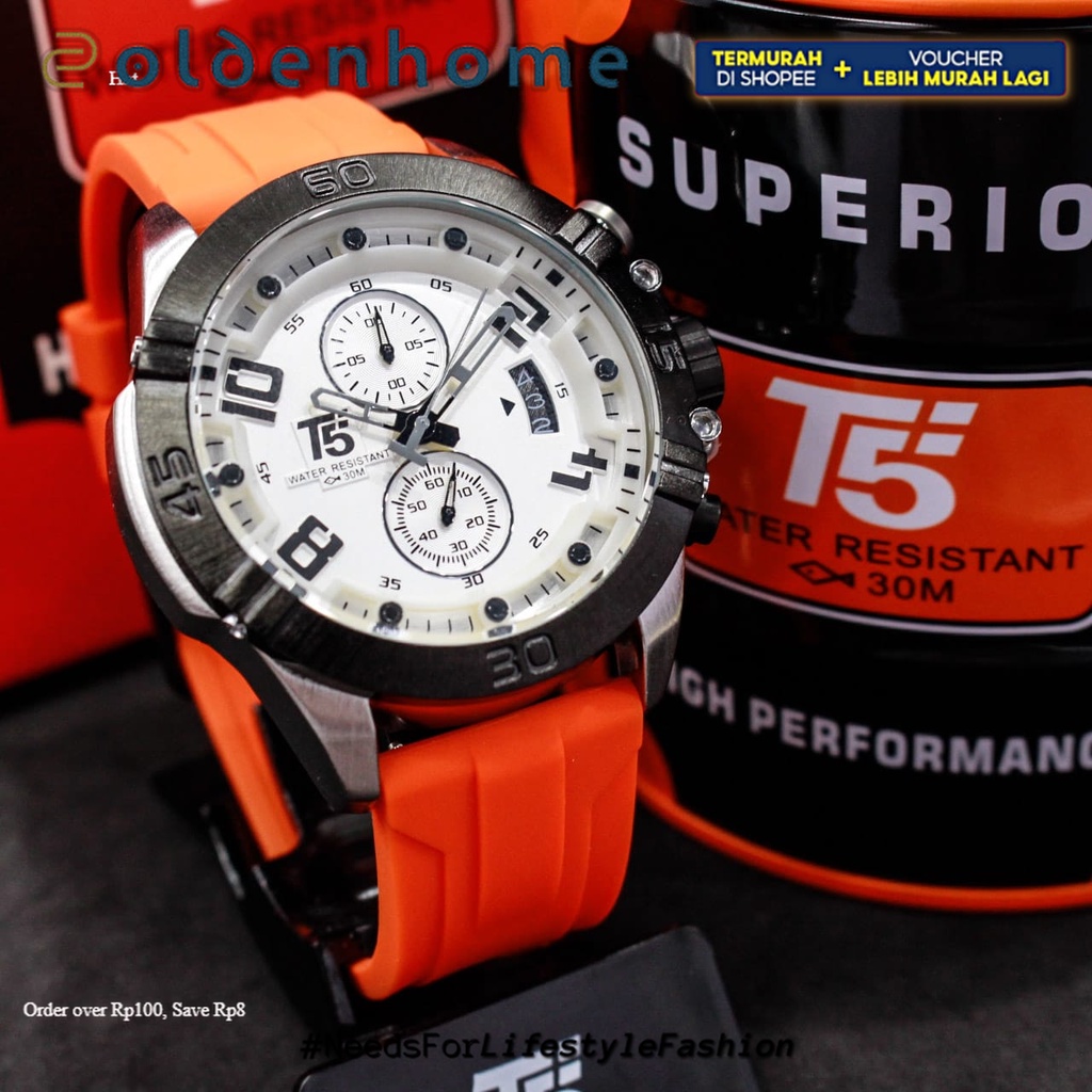 JAM PRIA T5 ORIGINAL 100% 3637 H3637 H3637G CHRONOGRAPH LEATHER STRAP WATERPROOF 3ATM BERGARANSI FRE