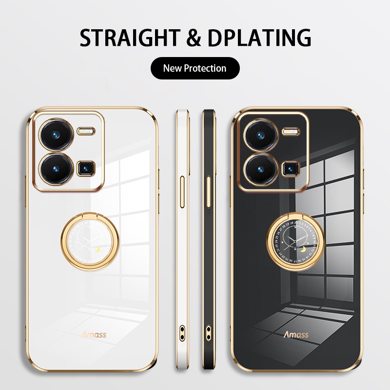 Andyh Casing Ponsel Silikon Ultra Tipis Untuk Vivo Y35 Deluxe Perlindungan Jatuh Pita Emas Dengan Cincin Jam Dan Lanyard Gratis