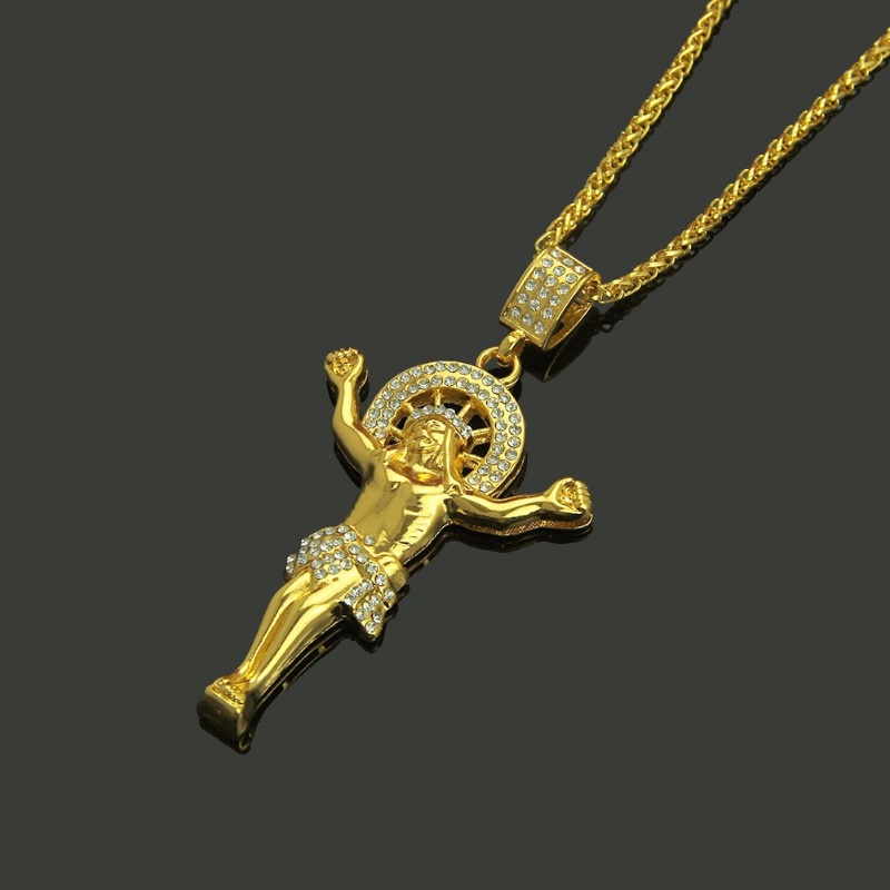 Z H Perhiasan Vintage 18K Emas Berlian Yesus Liontin Fashion Pria Anti Karat Kalung Liontin Hip Hop Pesta Baja Titanium Perhiasan Aksesoris