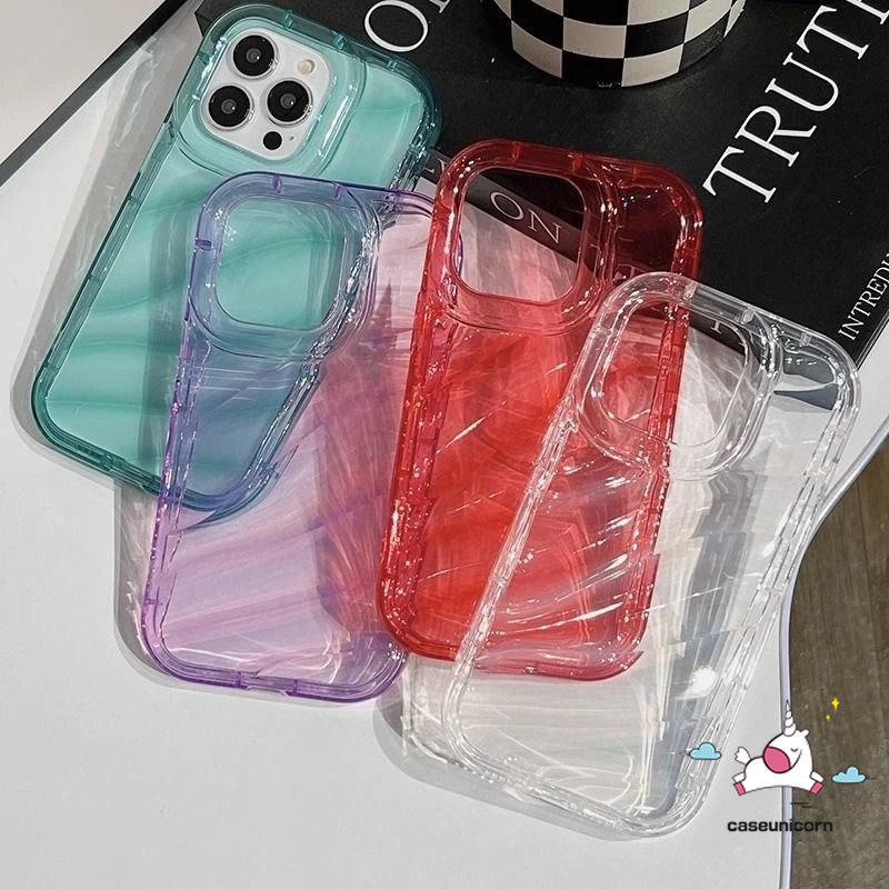 Casing Ponsel Pola Bergelombang Kreatif Kompatibel Untuk IPhone 7Plus Xr11 14 13 12 Pro MAX 6 6S 7 8 Plus X XS MAX SE 2020 Mewah Simple Bening Warna Macaron 3D Stereo Soft Cover