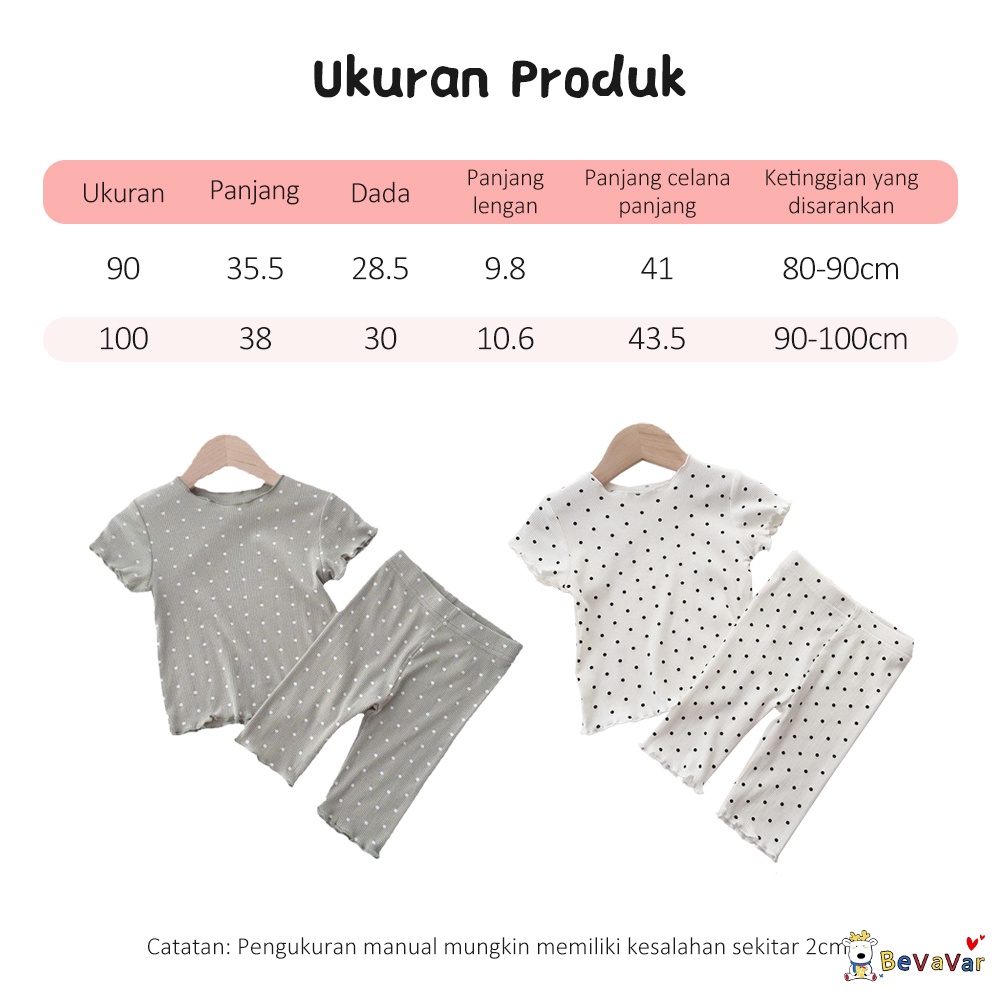 BEVAVAR 1-8 thn Polkadot Piyama anak perempuan /baju tidur anak/Set celana pendek anak perempuan lucu