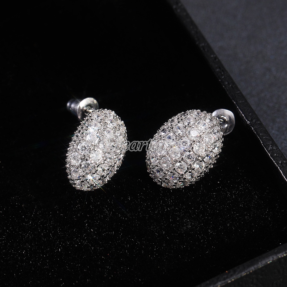 Anting Dan Giwang Bahan Tembaga Zircon Berlian Oval Hollow Modis Untuk Wanita