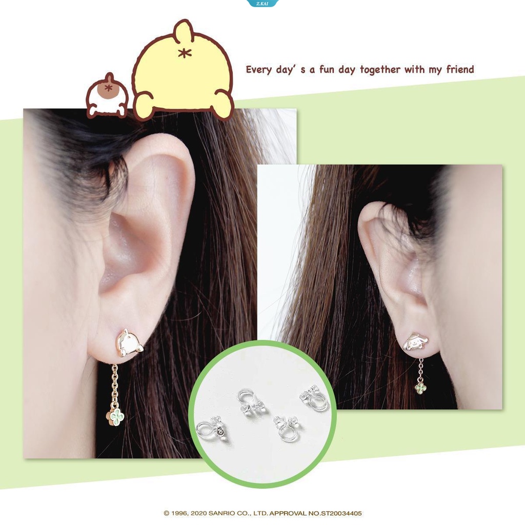 Sanrio Perhiasan Pom Pom Purin Butt Clover Electroplating Sterling Silver Anting Sanrio Aksesoris Hadiah Ulang Tahun Cewek [ZK]