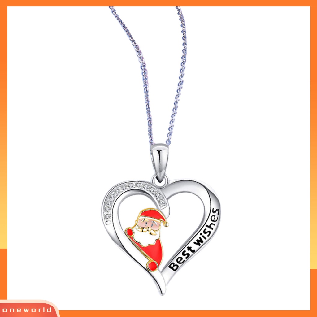 [ONE] Women Necklace Heart Shiny Kalung Liontin Huruf Berlian Imitasi Ringan Untuk Natal