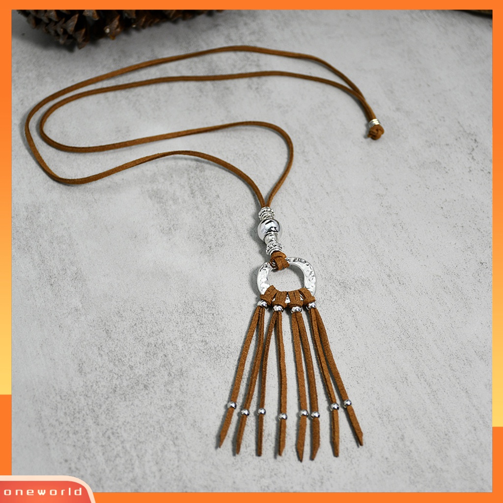 [ONE] Sweater Necklace Faux Leather Jumbai Ladies Bohemian Kalung Choker Panjang Untuk Pakaian Sehari-Hari