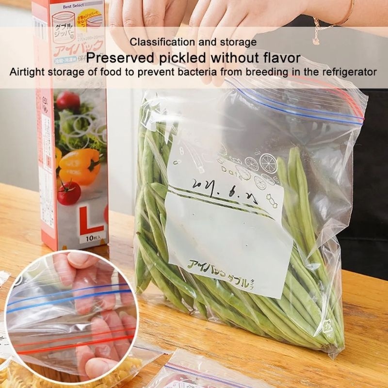 (Pimenova) Plastik Double Ziplock Reusable Fresh Bag Kantong Kulkas Penyimpan Makanan Sayuran