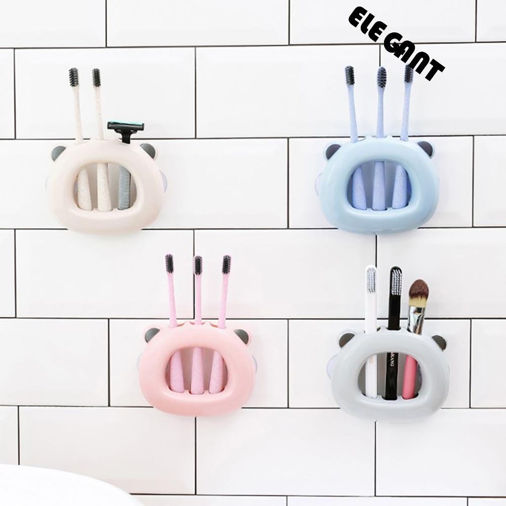 [Elegan] Tempat Sikat Gigi Tempel Dinding Kartun Lucu Dengan Cangkir Hisap Motif Beruang Barang Rumah Tangga Toothbrush Organizer