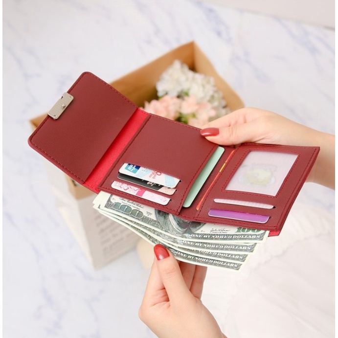 FINOM Alicia - Dompet Mini Lipat Wanita Motif Polos Trendi