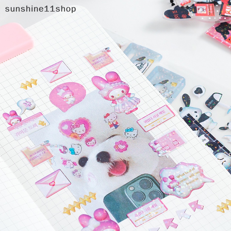 Sho 2pcs Anime Hello Kitty Kartun Lucu DIY Akun Tangan Pvc Transparan Bronzing Dekorasi Sticker Pack Bahan Scrapbook Stiker N