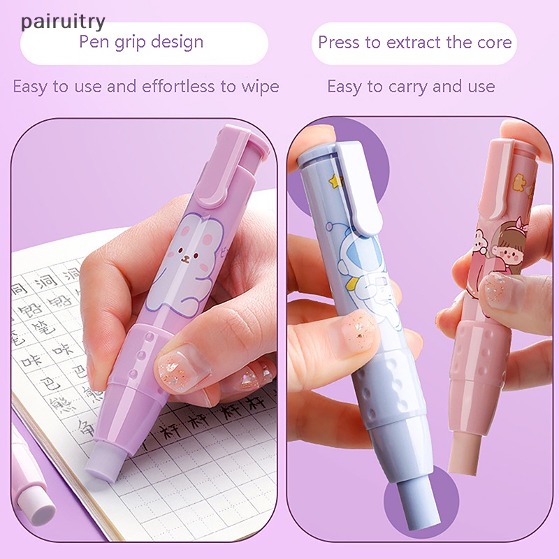 Prt 3pcs /set Pen Eraser Retractable Press Crumb-free Pensil Karet Koreksi Perlengkapan Alat Tulis Sekolah Erasers Soft Art Pen Eraser PRT