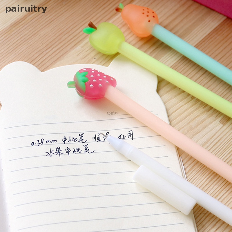 Prt 1PCS 0.38mm Kreatif Strawberry Pir Buah Gel Pena Siswa Sig Kreatif Alat Tulis Perlengkapan Sekolah PRT