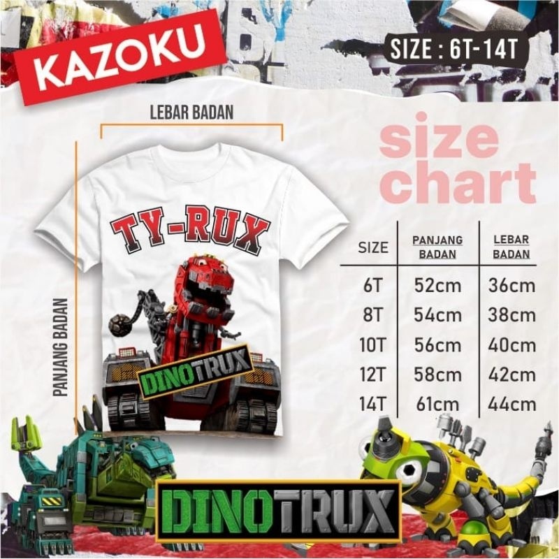 Kaos Lengan Pendek Anak Cowok Motif Dino Trux Usia 6-14 Tahun