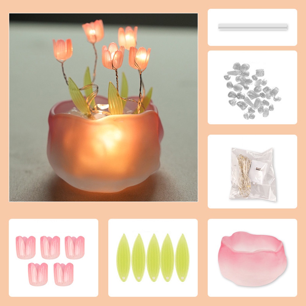 Lampu Malam Tulip Romantis DIY Untuk Kamar Tidur Dekorasi Rumah Tulip Night Light Sebagai Hadiah Hari Valentine 5*8cm